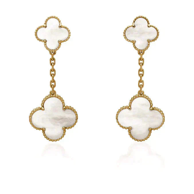 [⭐Glow]CLOVER 2 MOTIF WHITE MOP EARRINGS
