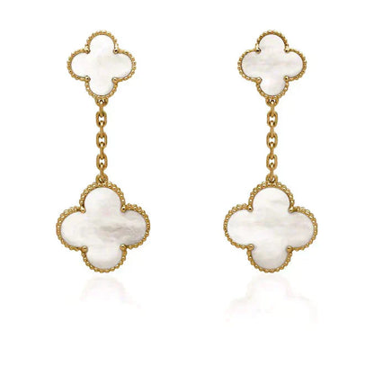 [⭐Glow]CLOVER 2 MOTIF WHITE MOP EARRINGS