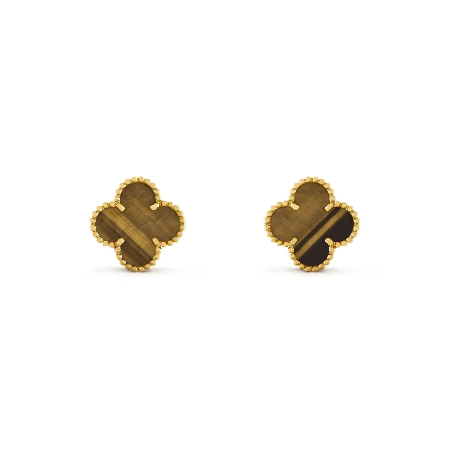 [⭐Glow]CLOVER MEDIUM 1 MOTIFS TIGER EYE EARRINGS