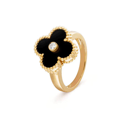 [⭐Glow]CLOVER ONYX RING GOLD DIAMOND