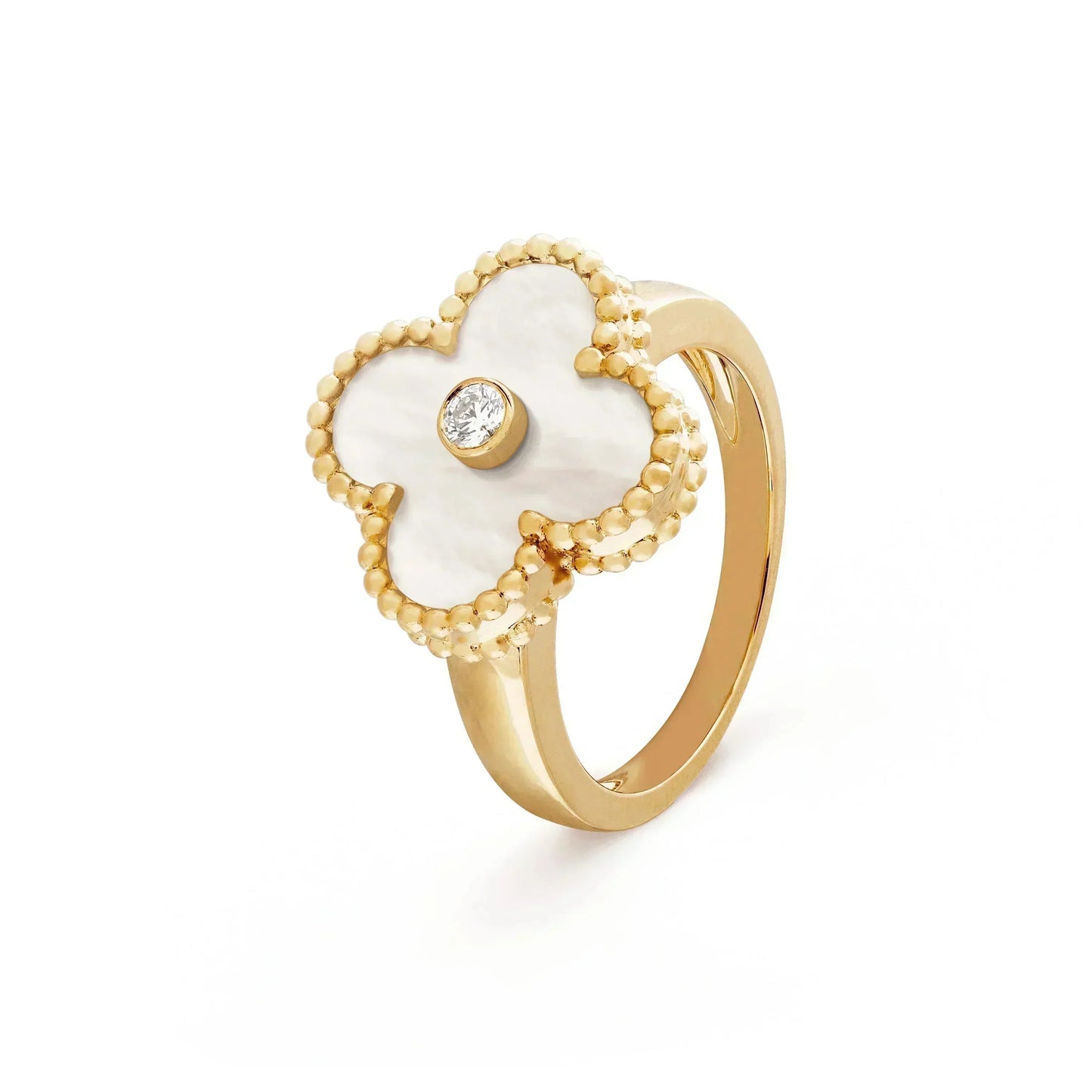 [⭐Glow]CLOVER PINK MOP RING GOLD DIAMOND