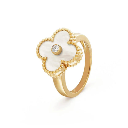 [⭐Glow]CLOVER PINK MOP RING GOLD DIAMOND