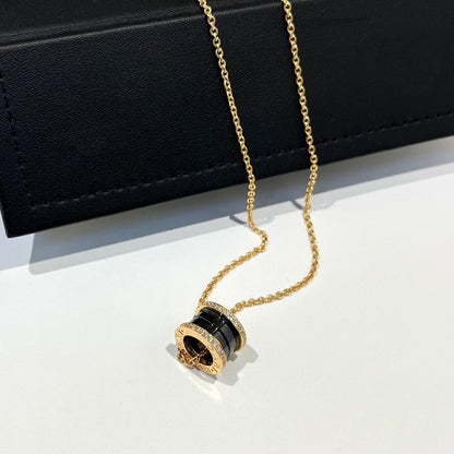 [⭐Glow]ZERO 1 BLACK CERAMIC DIAMOND PINK GOLD NECKLACE