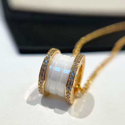 [⭐Glow]ZERO 1 WHITE CERAMIC DIAMOND PINK GOLD NECKLACE